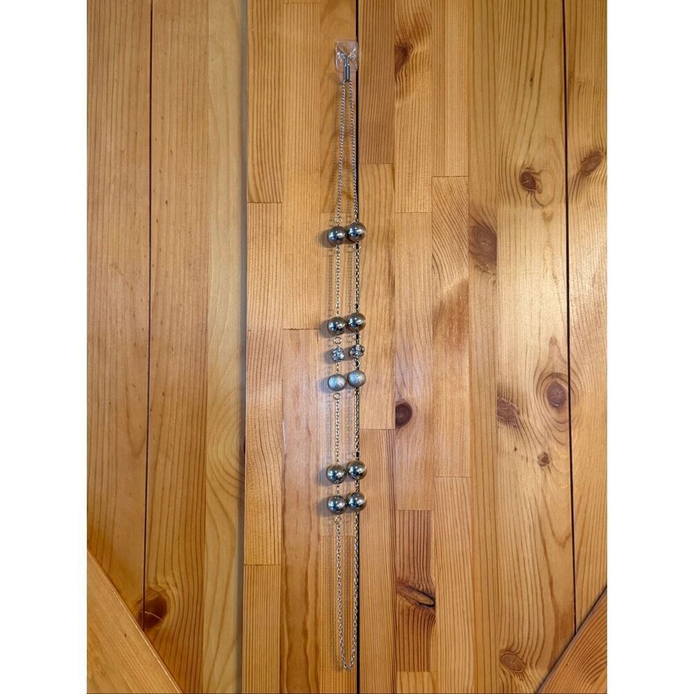long silver-toned beaded station necklace (7409)